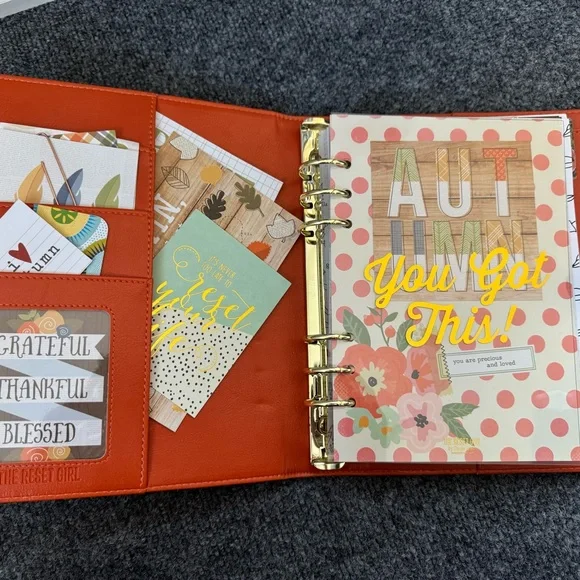 Vibrant Orange Leather Journal with Gold Rings - Picture 3 of 16